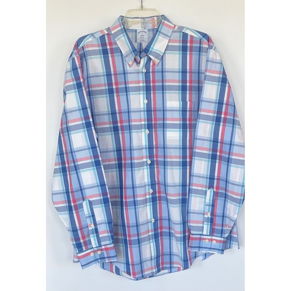 Brooks Brothers Other - Brooks Brothers Regent Non Iron Shirt Mens XL Blue Pink Plaid Button Down Cotton